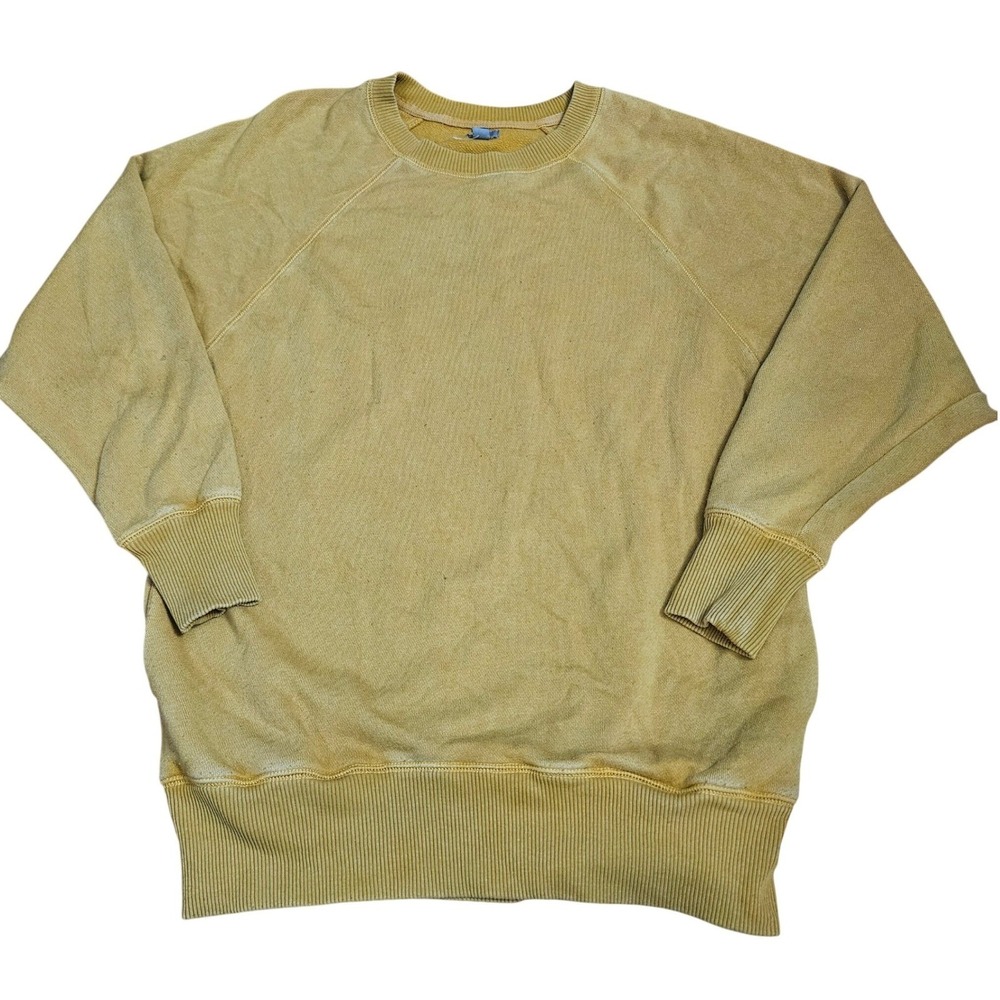 Aerie Womens XS Mustard Yellow Raglan Crewneck Sweatshirt Wide Ribbed Hem Cuffs